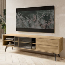 Arte Elegant Slide Tv Cabinet In Oak And Black 1800mm X 540mm X 390mm - Modern Entertainment Solution - thumbnail 3