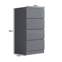 FWSTYLE 4 Drawer Chest Of Drawers High Gloss Grey Bedroom Furniture - thumbnail 8