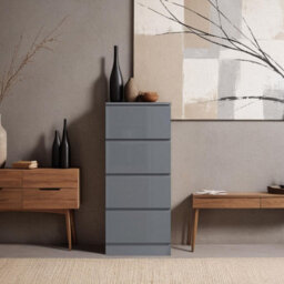 FWSTYLE 4 Drawer Chest Of Drawers High Gloss Grey Bedroom Furniture - thumbnail 2