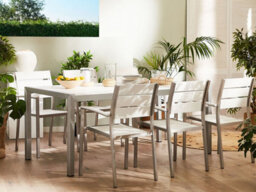 Beliani Garden Dining Table Vernio 180 Cm 90 Cm Metal White - thumbnail 2