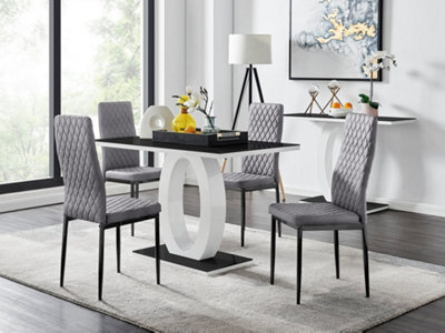Furniturebox Uk Giovani 4 Black Dining Table & 4 Grey Velvet Milan Black Leg Chairs - image 1