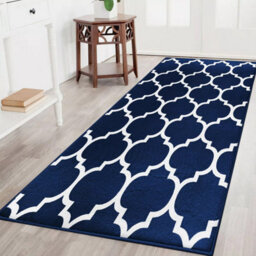 Ameha Ava Navy Moroccan Printed Rug 60X220Cm, Non Slip Hypoallergenic Indoor Outdoor Kitchen, Floor & Door Mat - thumbnail 5