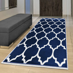 Ameha Ava Navy Moroccan Printed Rug 60X220Cm, Non Slip Hypoallergenic Indoor Outdoor Kitchen, Floor & Door Mat - thumbnail 6