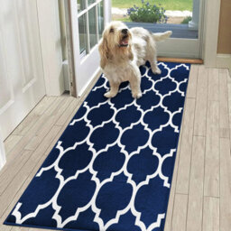 Ameha Ava Navy Moroccan Printed Rug 60X220Cm, Non Slip Hypoallergenic Indoor Outdoor Kitchen, Floor & Door Mat
