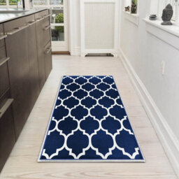 Ameha Ava Navy Moroccan Printed Rug 60X220Cm, Non Slip Hypoallergenic Indoor Outdoor Kitchen, Floor & Door Mat - thumbnail 2