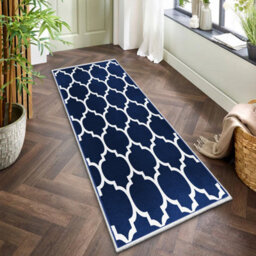 Ameha Ava Navy Moroccan Printed Rug 60X220Cm, Non Slip Hypoallergenic Indoor Outdoor Kitchen, Floor & Door Mat - thumbnail 9