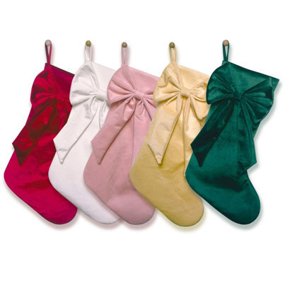 CLEFFNS 5Pcs Velvet Christmas Stocking, Hanging Ornament Decor Xmas Stockings With Large Velvet Bow, Luxury Hanging Stocking For Fireplace - image 1