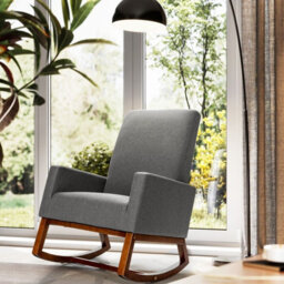 Gainoom Modern Grey Rocking Chair Upholstered Fabric Leisure Armchair With Rubber Wood Base - thumbnail 4