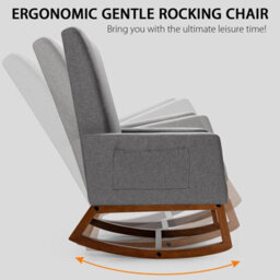 Gainoom Modern Grey Rocking Chair Upholstered Fabric Leisure Armchair With Rubber Wood Base - thumbnail 7