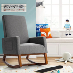 Gainoom Modern Grey Rocking Chair Upholstered Fabric Leisure Armchair With Rubber Wood Base - thumbnail 5
