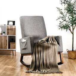 Gainoom Modern Grey Rocking Chair Upholstered Fabric Leisure Armchair With Rubber Wood Base - thumbnail 3