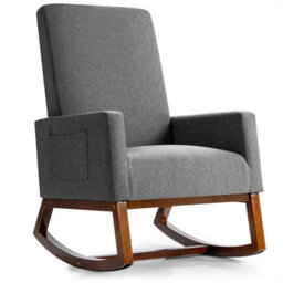 Gainoom Modern Grey Rocking Chair Upholstered Fabric Leisure Armchair With Rubber Wood Base