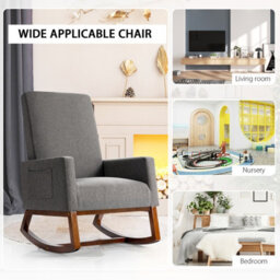 Gainoom Modern Grey Rocking Chair Upholstered Fabric Leisure Armchair With Rubber Wood Base - thumbnail 9
