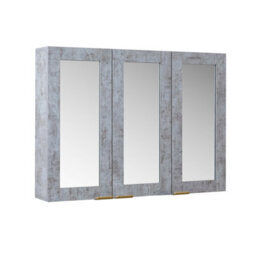 Homestylestore 900 X 650mm Concrete Grey Wall Mounted Mirrored Door Bathroom Cabinet And Brushed Brass Finger Pull Handles
