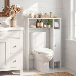 White Over The Toilet Storage Cabinet With Toilet Paper Holder Bathroom Space Saver - thumbnail 4