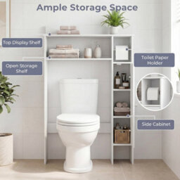 White Over The Toilet Storage Cabinet With Toilet Paper Holder Bathroom Space Saver - thumbnail 6
