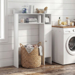 White Over The Toilet Storage Cabinet With Toilet Paper Holder Bathroom Space Saver - thumbnail 3