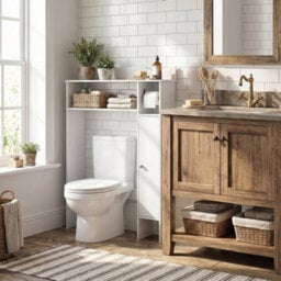 White Over The Toilet Storage Cabinet With Toilet Paper Holder Bathroom Space Saver - thumbnail 5