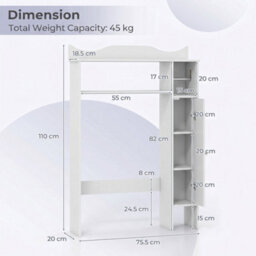 White Over The Toilet Storage Cabinet With Toilet Paper Holder Bathroom Space Saver - thumbnail 2