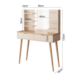 Vanity Dressing Table With Mirror & Shelves, 2 Drawer Makeup Desk With Wooden Legs (Bella, Oak-Light Grey) - thumbnail 4