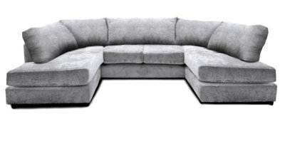 Cambridge Full Back 6 Seater U Shaped Corner Chenille Fabric Sofa Silver - image 1