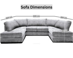 Cambridge Full Back 6 Seater U Shaped Corner Chenille Fabric Sofa Silver - thumbnail 2