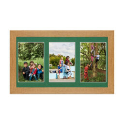 AK Frames 40X20Cm Oak Modern Multi Photo Frame With Emerald Mount - Holds 3 Apertures (3X) 6X4 Photos