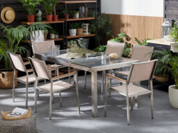 Beliani Garden Dining Set 6 Seater Grosseto Triple Plate Granite Polished Grey/ Beige - thumbnail 2