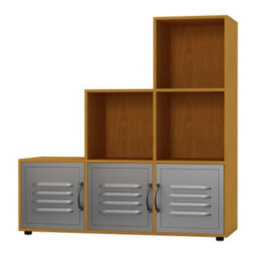 Urbn-Living Urbnliving 91Cm Height 6 Cube Step Beech Storage Bookcase Shelf Unit Metal Grey Door - thumbnail 3