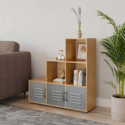 Urbn-Living Urbnliving 91Cm Height 6 Cube Step Beech Storage Bookcase Shelf Unit Metal Grey Door