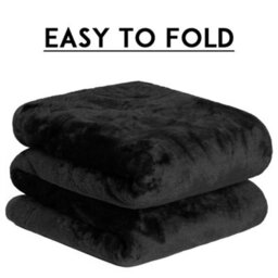 Alivio Small Faux Fur Mink Throw Luxury Super Soft Plain Bed Sofa Settee Throw Blanket - Black - thumbnail 7