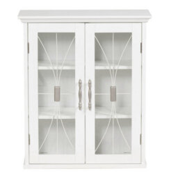 Teamson Home Bathroom Wall Cabinet, Wooden Cabinet With 2 Doors, Glass Doors, Bathroom Storage, White - thumbnail 2