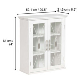 Teamson Home Bathroom Wall Cabinet, Wooden Cabinet With 2 Doors, Glass Doors, Bathroom Storage, White - thumbnail 3