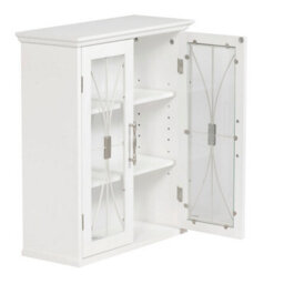 Teamson Home Bathroom Wall Cabinet, Wooden Cabinet With 2 Doors, Glass Doors, Bathroom Storage, White - thumbnail 6
