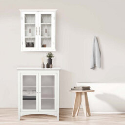 Teamson Home Bathroom Wall Cabinet, Wooden Cabinet With 2 Doors, Glass Doors, Bathroom Storage, White - thumbnail 4