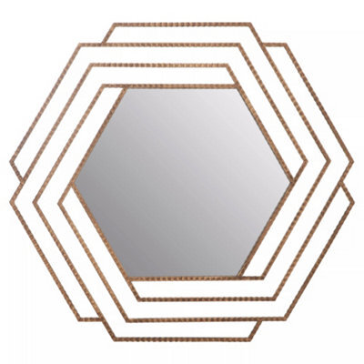 Orsina Antique Gold Hexagon Wall Mirror, Textured Iron Frame Decorative Accent, Contemporary Gold Wall Mirror - image 1