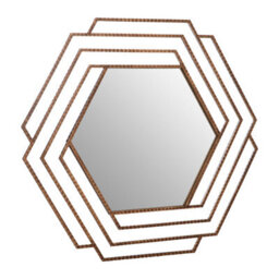 Orsina Antique Gold Hexagon Wall Mirror, Textured Iron Frame Decorative Accent, Contemporary Gold Wall Mirror - thumbnail 2
