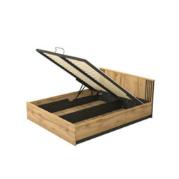 Arte Oak Wotan & Black Matt Lamelo La26 Ottoman Bed H83Cm W167Cm D208Cm - Stylish Eu King Storage Solution - thumbnail 2