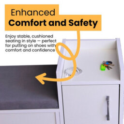 Novecrafto White Shoe Racks Storage Bench With Coat Stand & Shelf Combo - Grey Cushion Shoe Storage Seat - Wallet And Key Holder Organizer - thumbnail 6