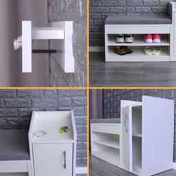 Novecrafto White Shoe Racks Storage Bench With Coat Stand & Shelf Combo - Grey Cushion Shoe Storage Seat - Wallet And Key Holder Organizer - thumbnail 7