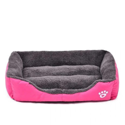 Small Dog & Cat Bed - Soft Washable Pink & Grey Fleece Pet Cushion Basket (45X32Cm) - image 1