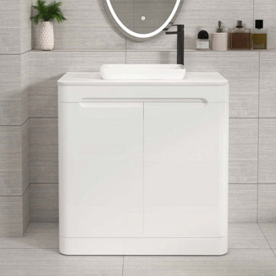 Royal Bathrooms Venice 800mm Gloss White Freestanding Bathroom Countertop Vanity Unit 2 Door With Qubix Basin - image 1