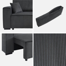 Sweeek - 3-Seater Convertible Chunky Corduroy And Reversible Sofa Feel Charcoal Grey 244X104X90 Cm - thumbnail 9