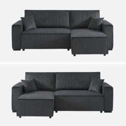 Sweeek - 3-Seater Convertible Chunky Corduroy And Reversible Sofa Feel Charcoal Grey 244X104X90 Cm - thumbnail 5