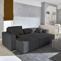 Sweeek - 3-Seater Convertible Chunky Corduroy And Reversible Sofa Feel Charcoal Grey 244X104X90 Cm - thumbnail 2