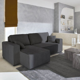 Sweeek - 3-Seater Convertible Chunky Corduroy And Reversible Sofa Feel Charcoal Grey 244X104X90 Cm - thumbnail 1