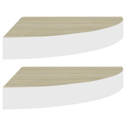 Berkfield Wall Corner Shelves 2 Pcs Oak And White 35X35X3.8 Cm Mdf - thumbnail 2