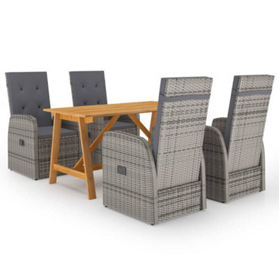 Walplus 5 Piece Garden Outdoor Dining Set Suitable For Backyard, Patio With Cushions Grey Poly Rattan - image 1