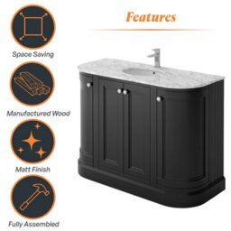 Plum&clay Fairmont Traditional Curved Black Floor Standing Vanity Unit With Ceramic Basin & Marble Top (W)1200mm - thumbnail 6