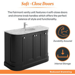 Plum&clay Fairmont Traditional Curved Black Floor Standing Vanity Unit With Ceramic Basin & Marble Top (W)1200mm - thumbnail 4
